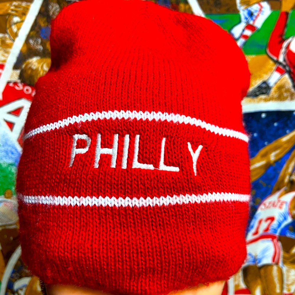 Vintage Red Philly Winter Beanie/ Skully Hat